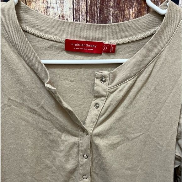 n:PHILANTHROPY Tan Long Sleeve Button Down Bodysuit - Picture 3 of 5